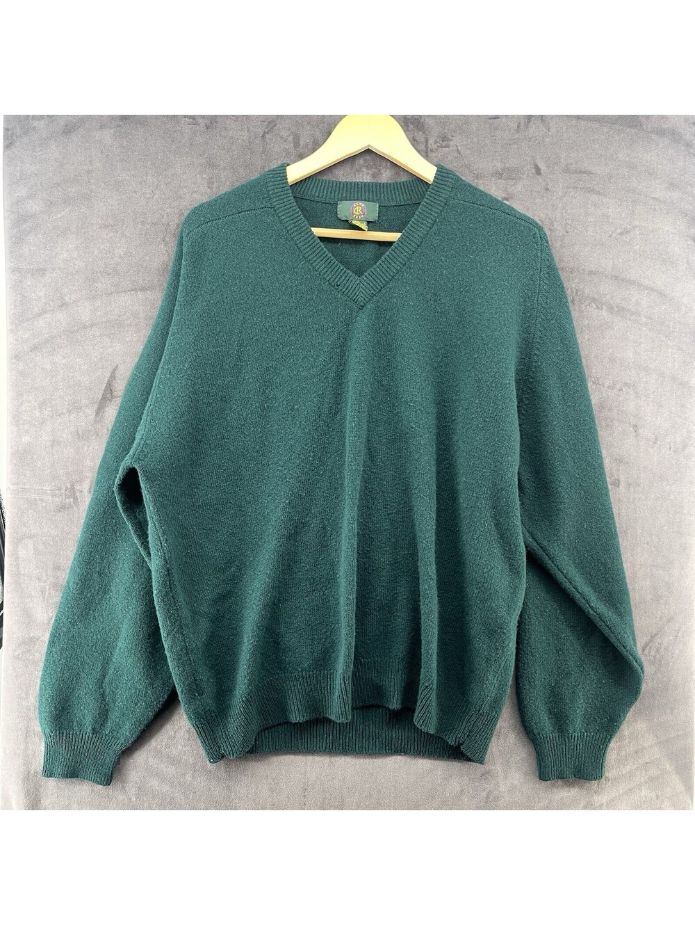 Vintage Club Room 100% Lambswool Green V-Neck Sweater Mens Size L Rare